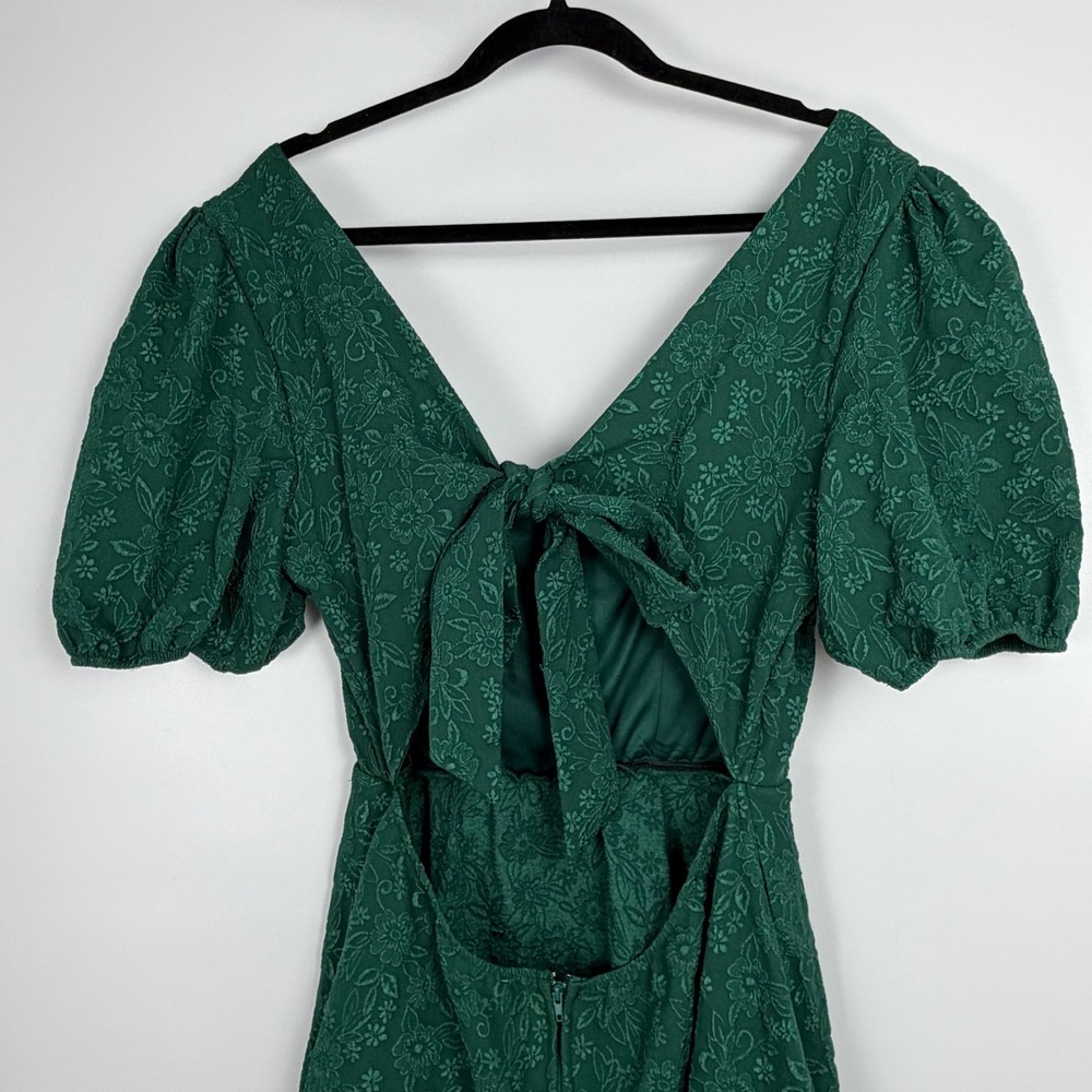Altar State Emerald Green Floral Puff Sleeve Tie Back Cecelia Mini Dress Size XL - Picture 8 of 11